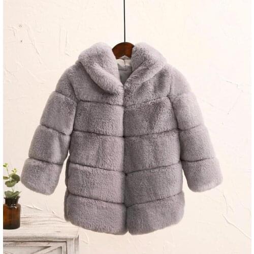 Winter Girls Fur Coat Fashion Elegant Baby Girl Faux Fur Jacket Parka Hooded Children Outerwear Thick Warm Clothes TZ651