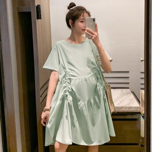 14628# Maternity Clothes Summer Short Sleeves Easy Matching Loose Stylish A Line Dress Pregnant Women Mom Dress