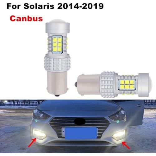 2pcs/lot 1156 3030 P21W Ba15s 30SMD Canbus White LED DRL For Solaris 2014-2019