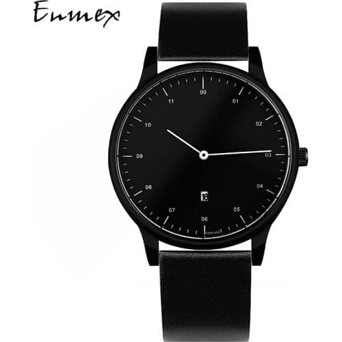 2018 gift Enmex cool style wristwatch Two hands calendar simple stylish with dark stainless steel band quartz fashion watch
