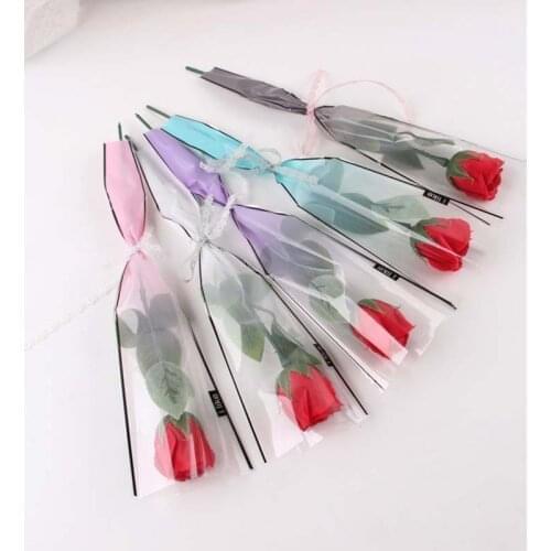 5pcs Single Rose Plastic Package Transparent Flower Bouquet Wrapping Paper Plastic Opp Bag Floral Packaging Bags Party Decor