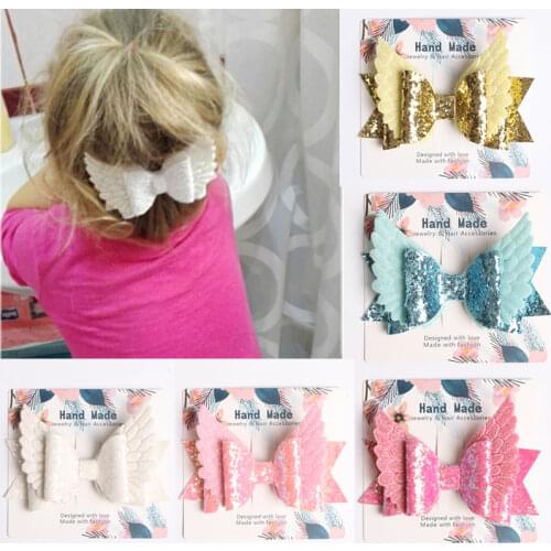 Angel Wings Hair Bows Double Layer Sequins Hairpins Glitter Princess Hair Clips Barrette School Party Headdress Hair Accessories