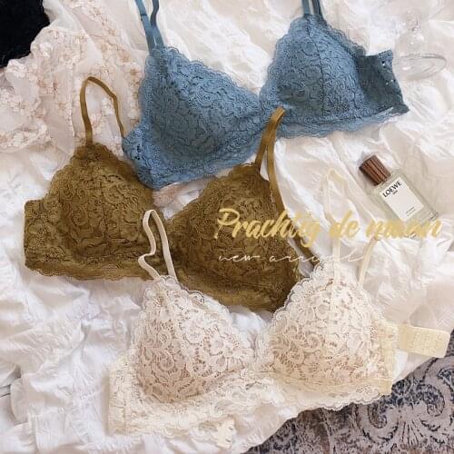 Only A Bra, Cup Triangle Full Lace Bra With Pad Adjustable Comfortable Underwear Women Sleepwear Sexy Wire Free Ladies Bralette