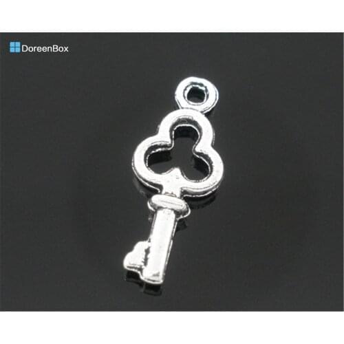 Doreen Box Lovely 200 Silver Color Mini Key Charm Pendants 16x6mm Findings (B05485)