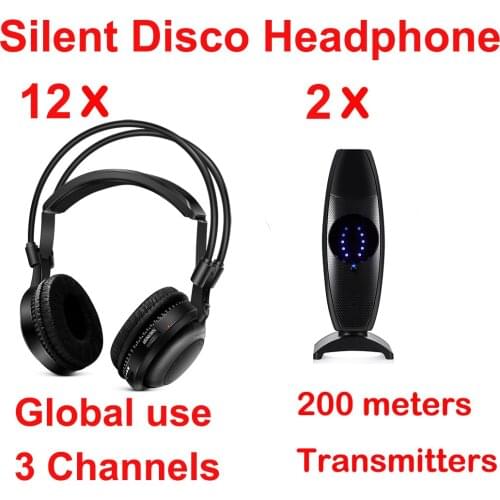 Factory Classical Headset 2 channel Ultra low bass Silent disco Wireless headphones 12pcs- silent party meeting DJ Film