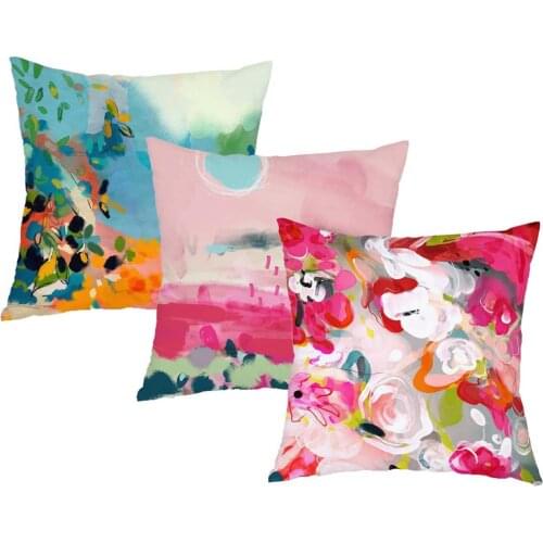Colorful Painting Pillow Cover Flower Leaf Linen Polyester Cushion Case Decor Home Sofa Decoration 45X45cm
