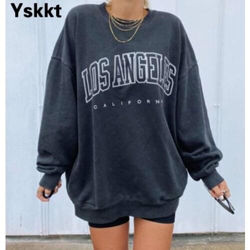 Yskkt Sweatshirt Women Loose Long Sleeve Pullover Tops Spring Autumn Ladies Casual Letter Printing Oversized Sweatshirts 2021