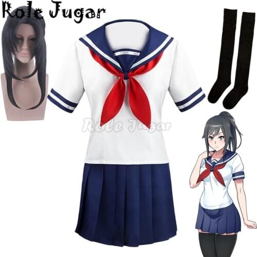 Game Yandere Simulator Cosplay Ayano Aishi Costume Uniforms and Wig Yandere Chan School Uniform Women Outfit Sailor Suit C36C92