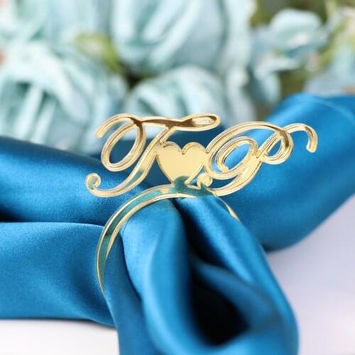 Custom table heart with color gold Napkin Ring,Personalized Wedding napkin rings Acrylic Cut Napkin Ring with Heart Initials