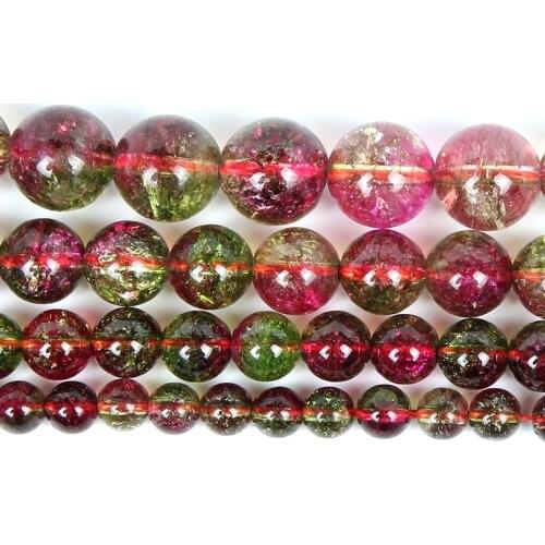 Natural Stone Smooth Watermelon Crystal Charm Round Loose Beads For Jewelry Making Needlework Bracelet Diy Strand 4-12MM