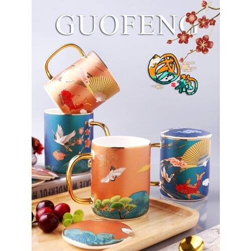 The tide of DIY custom mugs household glass creative couple of ceramic mug cup office cups with cover a spoon