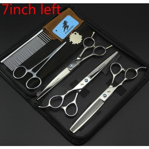 Left Hand 3PCS/SET Dog Grooming Scissors ,Shear Free Shipping PROMOTION left-hand pet scissors 7 inch sliver quality scissor