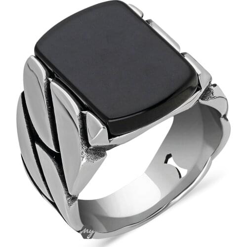 Solid 925 Sterling Silver Turkish Handmade Black Onyx Stone Mens Ring