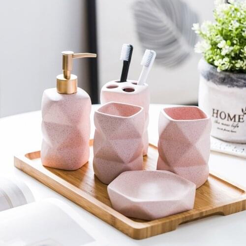 Ceramics Bathroom Accessories Set Soap Dispenser/Toothbrush Holder/Tumbler/Soap Dish/tray Kitchen Dishwashing Liquid Container