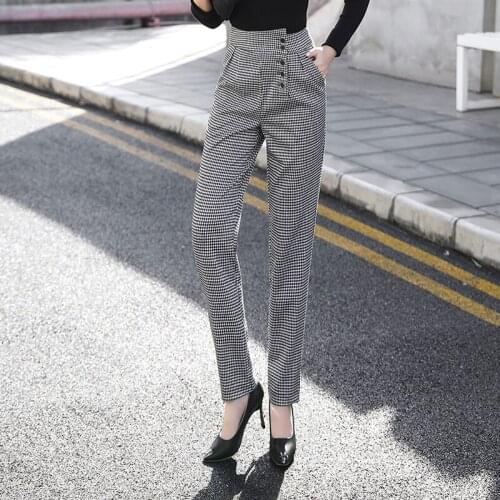 Commute Trousers Female 2021 New Fashion Elegant Empire Overlap Button Front Pleated Suits Pants Autumn Feet Pant Plus Size 3XL