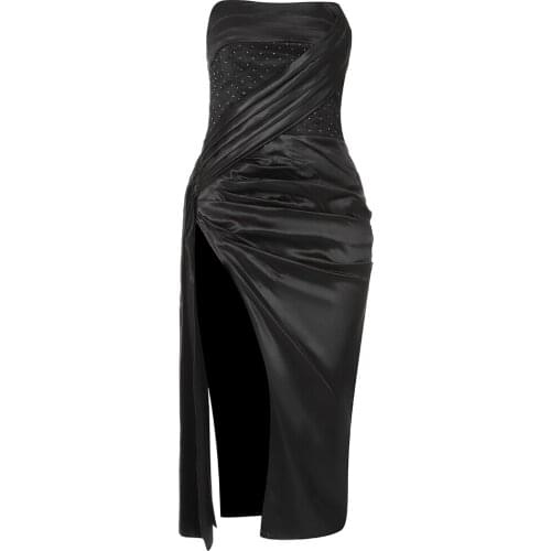 2021 New Women Strapless Fashion Dress Sexy Rivet Bodycon Clothes Celebrity Club Party Evening Elegant Dress