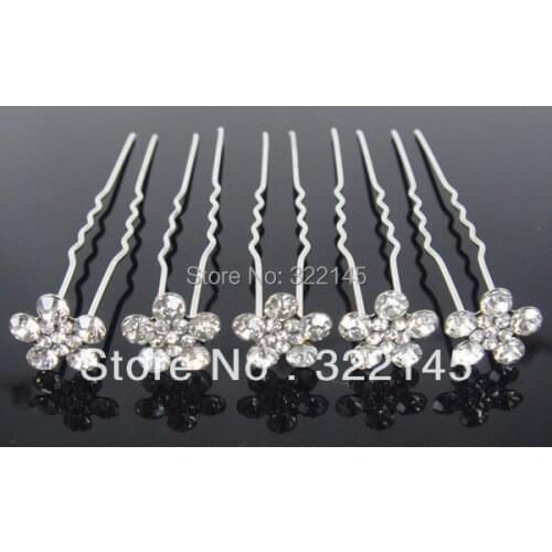 2015 New Arrive Free Shipping 60Pcs Wedding Bridal Ctystal Flower Hair Pins Hair Sticks Hair Clips