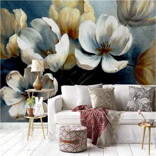 Wallpapers Youman Custom Flowers Photo Wallpaper Hand-Painted Flowers 3d Wall Murals Embossed Non-Woven Bedroom Mural Kitchen