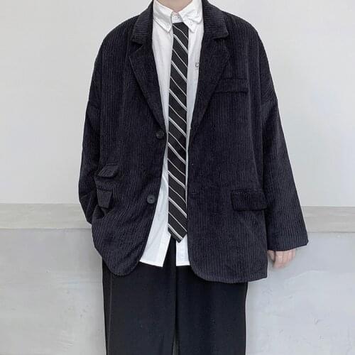 2021 New Casual Blazer Men Corduroy Dad Suit Jackets Trendy Loose Streetwear Raglan Sleeve Vintage Outfit Black White Beige