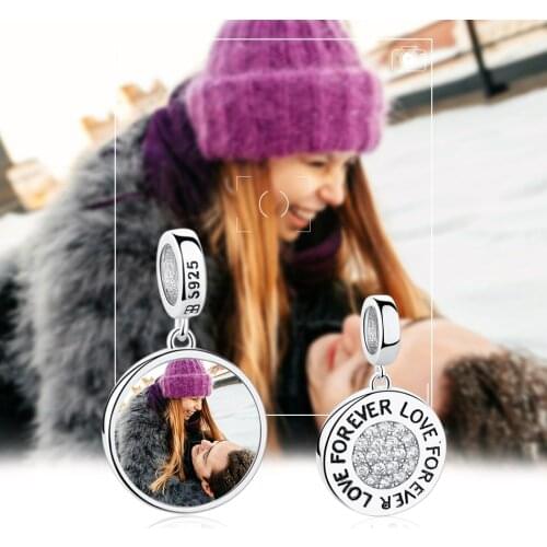 ELESHE Real 925 Sterling Silver Forever Love With CZ Bead Customize Photo Charm Fit Original Bracelet Women DIY Jewelry Gift