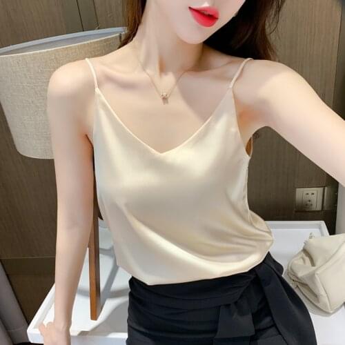 Chiffon Camis Summer Women Tank Tops Deep-V Tops Solid Color