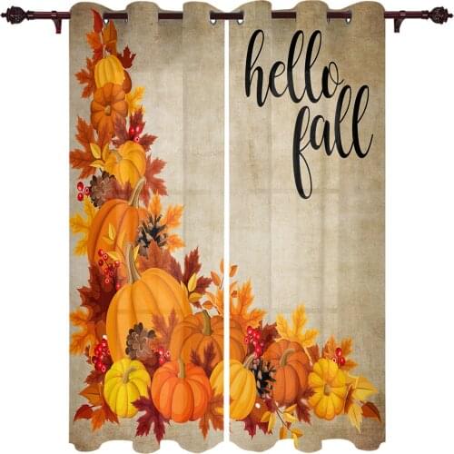 Autumn Pumpkin Maple Leaf Retro Curtains for Living Room Luxury Window Curtain Bedroom Kitchen Curtains Drapes
