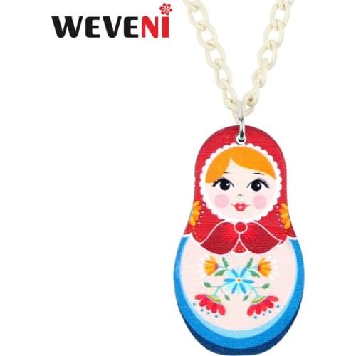 WEVENI Acrylic Russian Ethnic Matryoshka Girl Doll Necklace Pendant Choker Party Jewelry Women Girls Teens Gifts 2019 New Design