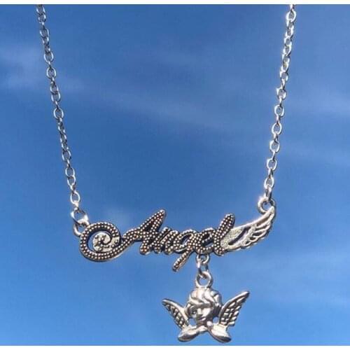 Y2K Jewelry Letter Angel Necklace for Women Metal 90s Aesthetic Punk Cool Vintage Necklace Charms Birthday Gifts New