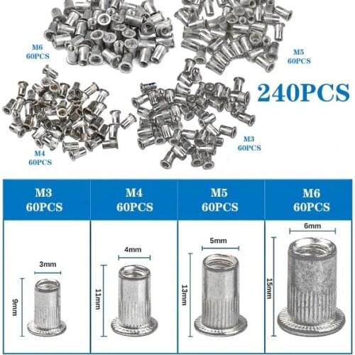 240PCS M3/M4/M5/M6 Rivet Nut Aluminum Rivnut Flat Head Threaded Rivet Insert Nutsert Cap Rivet Nut Assorted kit