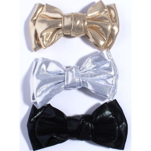 10PCS 9.5CM New Sparkling Leather Hair Bow For Hair Clips Metallic Fabric Bowknot Hair Tie For Hairpins Headband Accessories