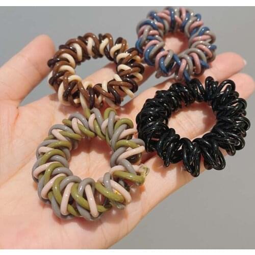 Telephone Wire Hair Loop Three-strand Winding Of Fashion Hair Ring Horsetail Ball Head Rubber Band Spiral Hair Cord Hair Bands