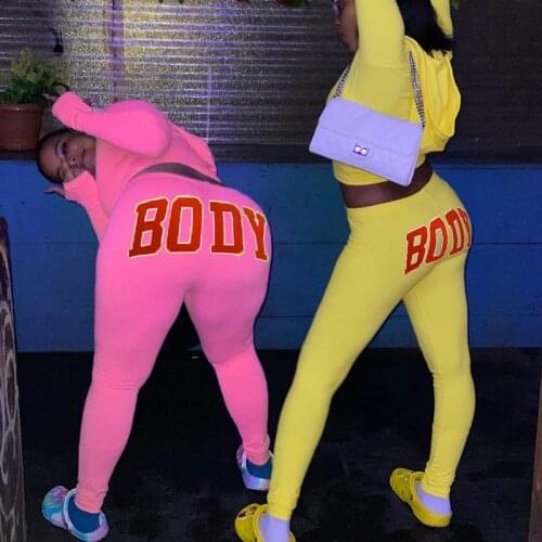 Weird Puss Letter Print Women Tracksuit Fitness Sporty Zipper Hooded Sweatshirt+Elastic Pants Casual Workout Matching Streetwear