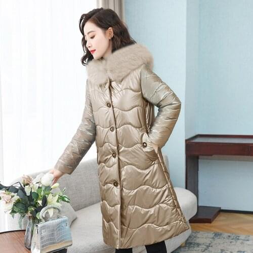 Winter Glossy Coats Female 2021 Hooded Warm Cotton Padded Parka Jacket Long Womens Splice Cotton Jacket Oversized Loose Overcoat