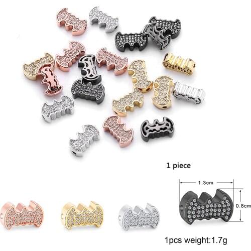 1piece DIY Cute Metal Micro Pave Cubic Zircon Irregular Loose Spacer Bat Beads for Charms Bracelet Jewelry DIY Finding
