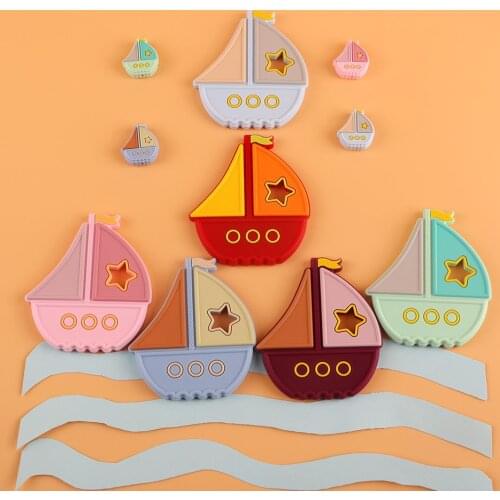 Kovict 1pc Cartoon Sailboat Baby Silicone Teether BPA Food Free Silicone Dental Care Nipple Clip Silicone Beads