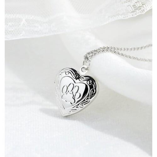 10pcs/lot Wholesale Hot Sales New Animal Cat Dog Paw Footprint Memory Photo Frames Heart Pendants Locket Necklaces Pet Jewelry