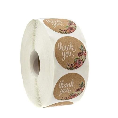 1500Pcs 1 inch Handmade Sticker Thank You Stickers for seal Lable Brown Kraft Floral scrapbook cute Stationery st