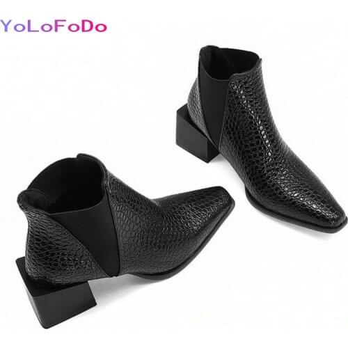 2021 Autumn Winter Women Ankle Boots PU Leather Comfortable Thick Heel Short Boots Fashion Square Toe Elastic Band Womans Shoes