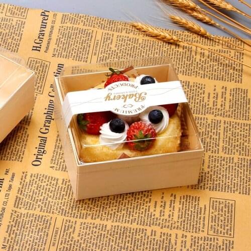 25pcs Net red square baking wooden cake box party favors christmas gift box packaging puff chocolate candy box with plastic lid
