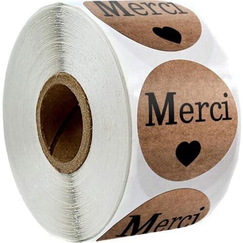 500pcs Round Kraft Merci French Thank You Stickers Seal Label handmade Sticker Wedding decoration baby Shower DIY Party Supplies