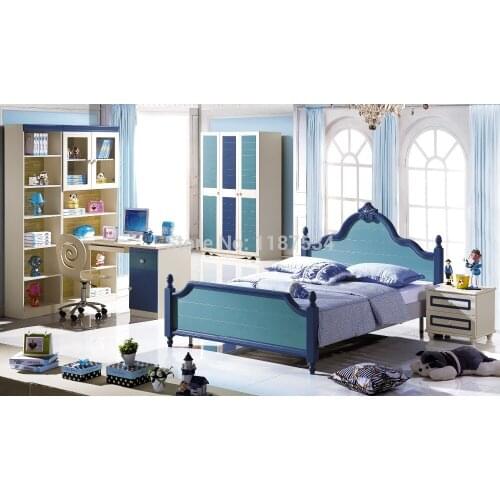 6606# Children bedroom furniture set wardrobe nightstand bed and desk four pieces bedroom furniture set