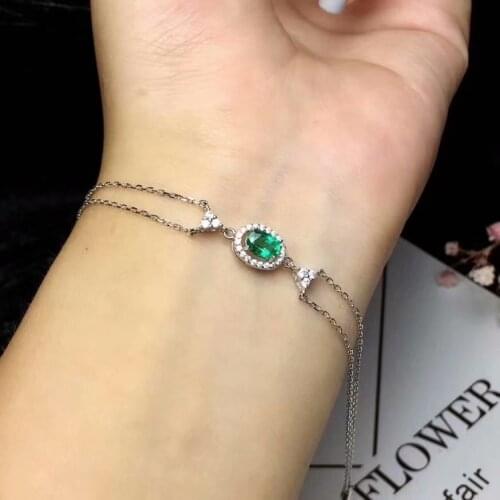 925 pure silver inlaid with natural emerald emerald bracelet 4 * 6mm Exquisite jewelry for lovers and girlfriends