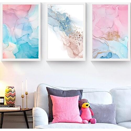 Abstract Gold Luxury Poster Canvas Painting Blue Pink Picture Modern Home Decor Wall Art Nordic Print for Living Room Design