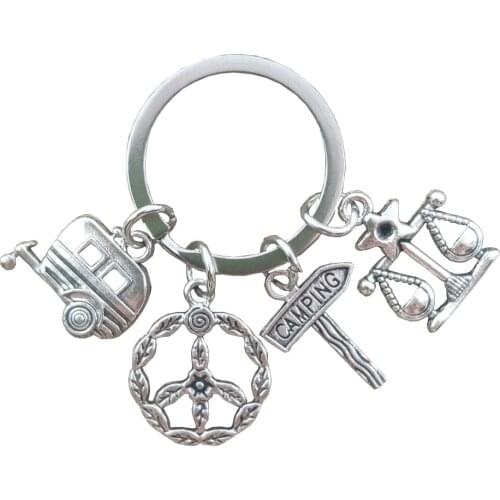 Classic Hippie Van Bus Peace Parking 12 Signs Constellations Zodiac Keychain Key Ring Grandpa Father Gift Keepsake