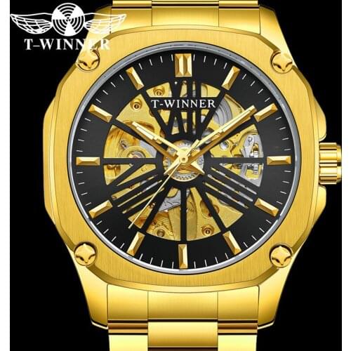 WINNER Automatic Mechanical Men Wristwatch Military Sport Stainless Steel Male Clock Top Brand Luxury Skeleton Man Watch 8216