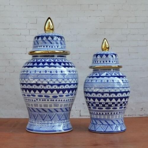 14 Inches Chinese Porcelain Blue Glazed Ceramic Decorative Ginger Jars