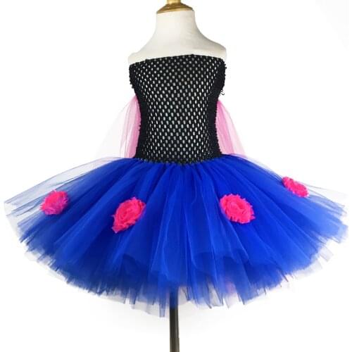 Girls Anna Princess Tutu Dress Kids Crochet Flower Tulle Dress with Pink Shawl Children Birthday Party Cosplay Costumes Dresses