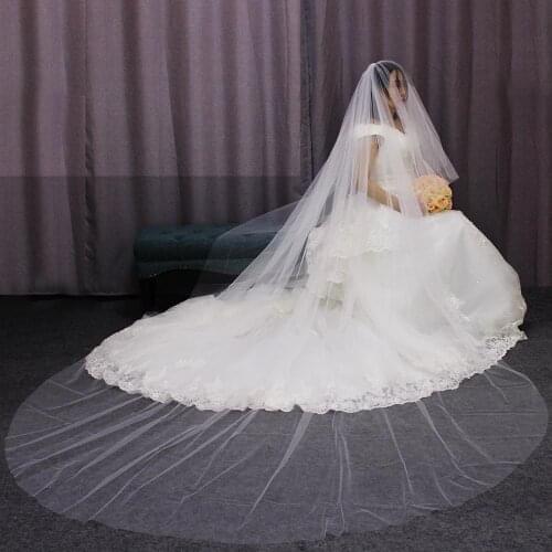 Simplicity Plain Tulle 2 Layers Long Wedding Veil Elegant 3 Meters 2 T White Ivory Tulle Cover Face Bridal Veil with Comb