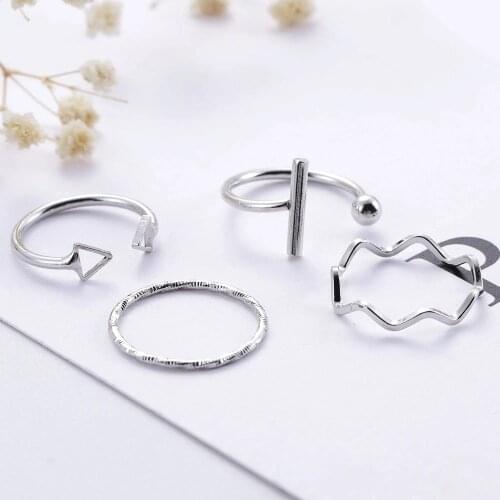 Hip-hop Rock Metal Geometry Couple Rings Set Opening Index Finger Punk Accessories Buckle Joint Tail Ring for Women Jewelry
