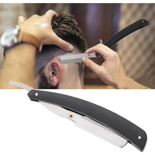 Hot Carbon Steel Barber Hairdressing Razor Eyebrow Knife Holder Folding Shaving Tool